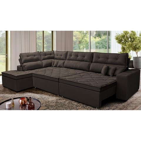 Sofá de Canto Retrátil e Reclinável Esquerdo 3,00x2,36m Molas Cama inBox Espanha Velusoft Café