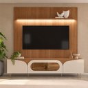 Ver imagem 1 de Rack Fiori com LED Painel Liverpool com Suporte TV Cor Cinamomo/Off White