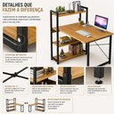 Ver imagem 6 de Escrivaninha 120cm Madeira Ferro 3 Prateleiras Mesa Computador Home Office Estudo