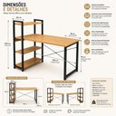 Ver mais imagens de Escrivaninha 120cm Madeira Ferro 3 Prateleiras Mesa Computador Home Office Estudo
