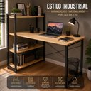 Ver imagem 3 de Escrivaninha 120cm Madeira Ferro 3 Prateleiras Mesa Computador Home Office Estudo