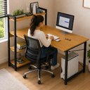 Ver imagem 2 de Escrivaninha 120cm Madeira Ferro 3 Prateleiras Mesa Computador Home Office Estudo