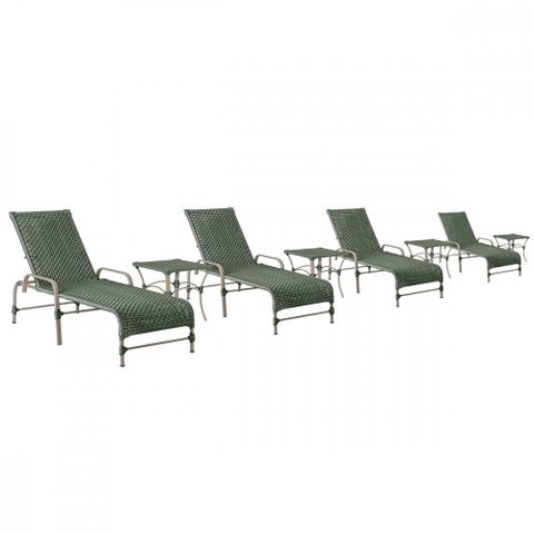 4 Espreguiçadeiras Catar e 4 Mesas Garden Corda Náutica Cor Fendi Trama Original