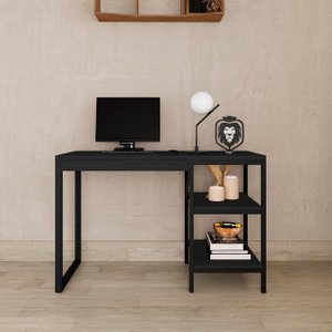 Mesa Office Slim C/ Prateleiras Práticas em Aço e Mdf Preto