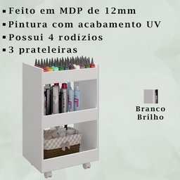 Kit 2 Carrinho Organizador Salao Estetica Manicure Branco Mobbs Branco - 3