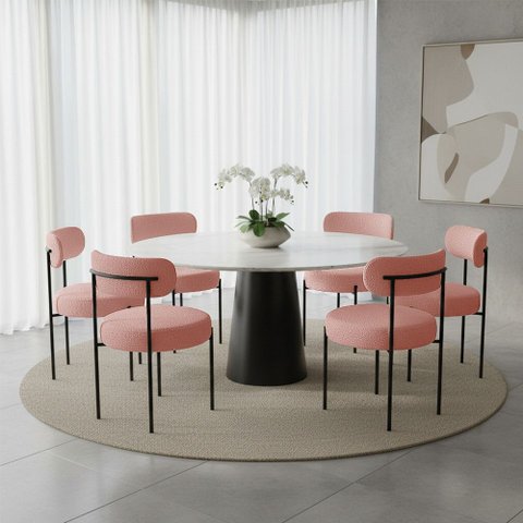 Cadeira Sala de Jantar Margara Kit 6 em Aço Preto Bouclê Ted D03 - D'Rossi