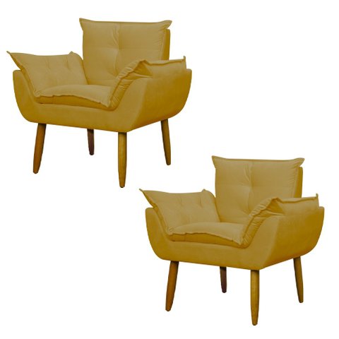 Kit 2 Poltronas Decorativa Sala e Quarto Opala Suede Herrero:amarelo