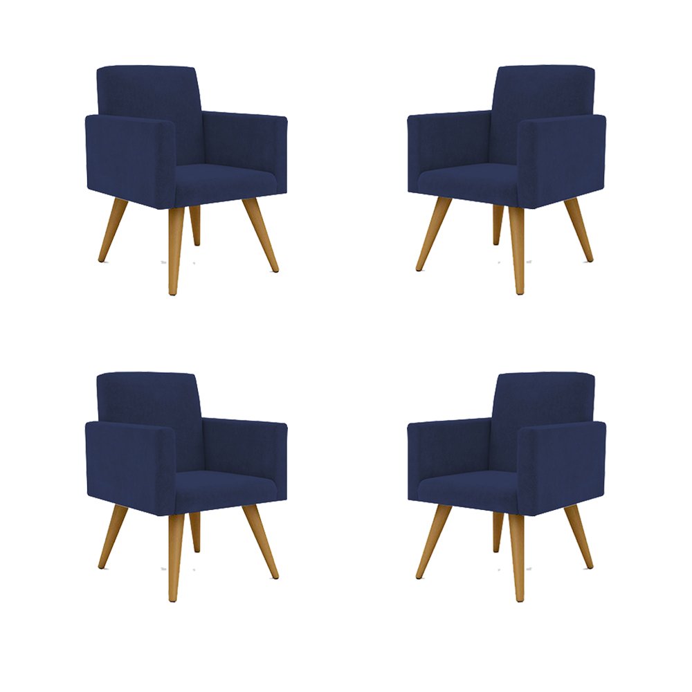 Kit 4 Poltronas Decorativas - Cadeira Escritório Recepção Cor:Azul-Marinho