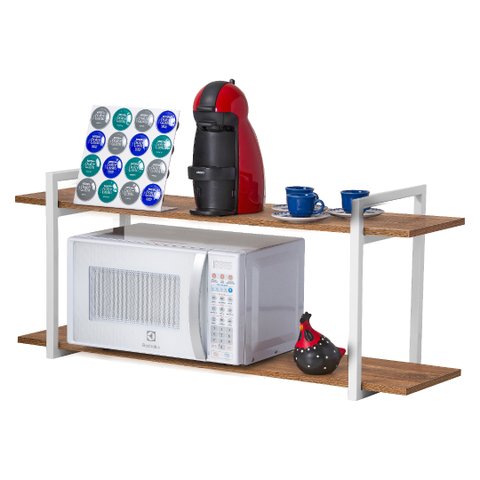 Nicho Cozinha Branco Com Prateleiras Amadeirado 100cm