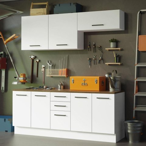 Kit com 2 Balcões e 2 Armários Aéreos Multiuso 200cm Branco/rustic Agata Madesa Branco/rustic