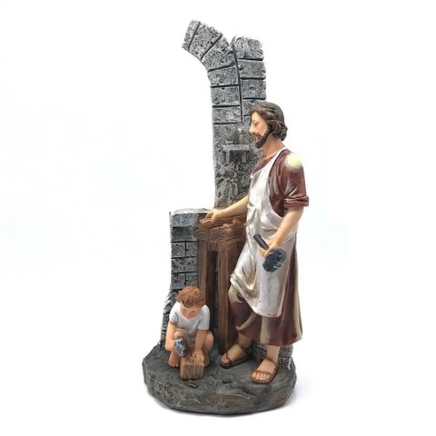 Imagem São José Trabalhador com Menino Jesus Resina 20 Cm