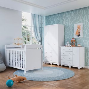 Quarto de Bebê Completo Berço 3 em 1, Guarda-roupa 3 Portas e Cômoda 100% MDF Nina Espresso Móveis