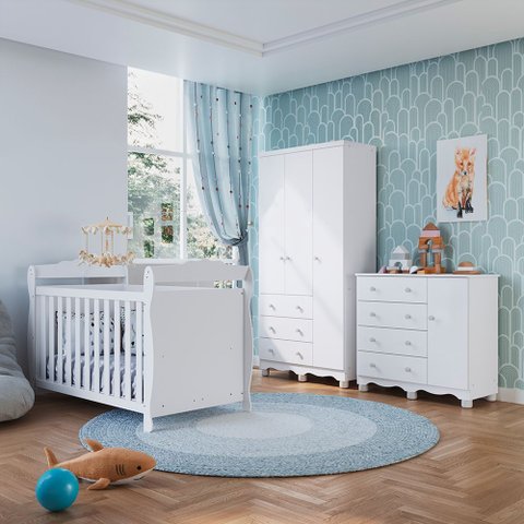 Quarto de Bebê Completo Berço 3 em 1, Guarda-Roupa 3 Portas e Cômoda 100% MDF Nina Espresso Móveis B