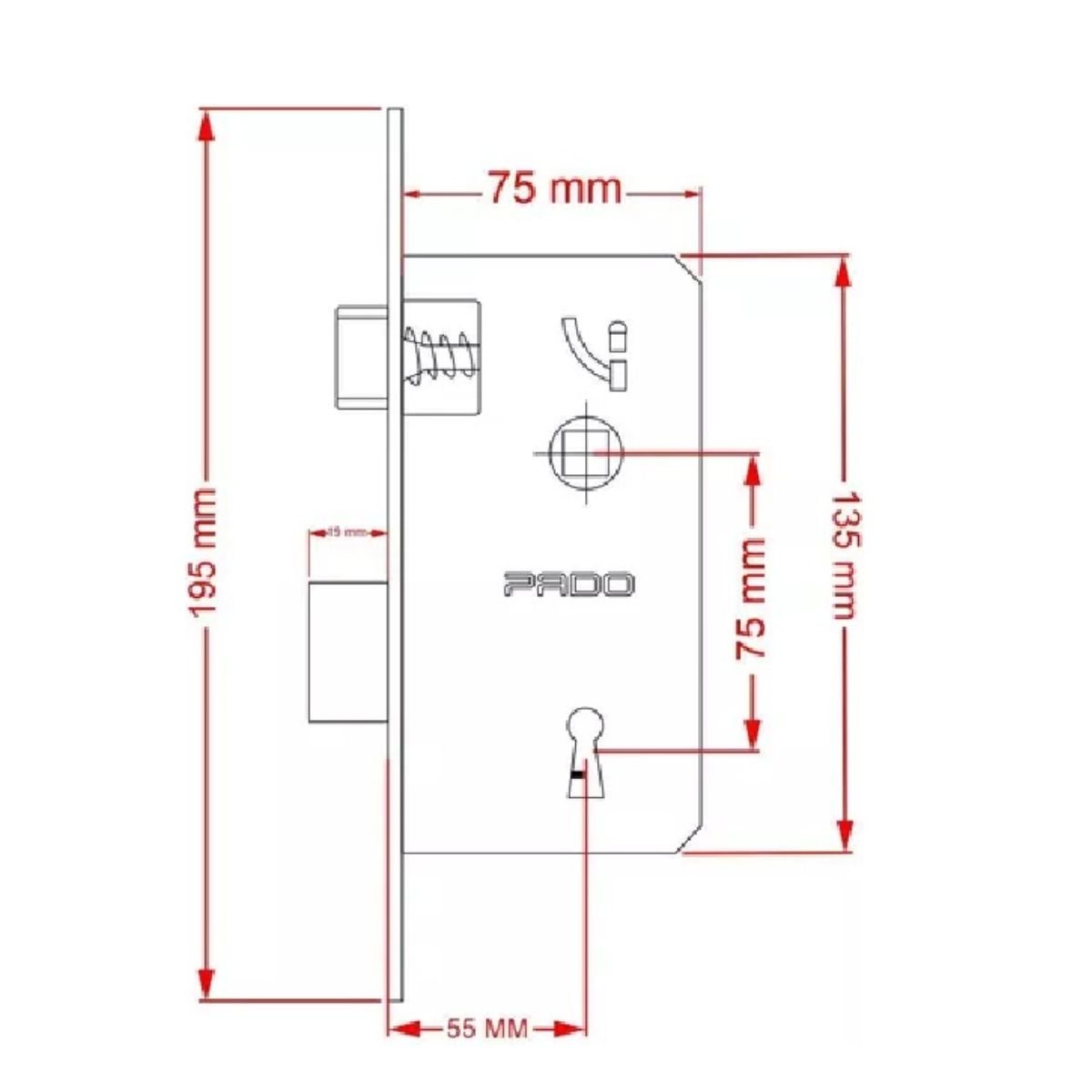 Fechadura Porta Interna Quarto Sala Modena Pado Preta 55mm Quadrada Chave Grande Ept - 6