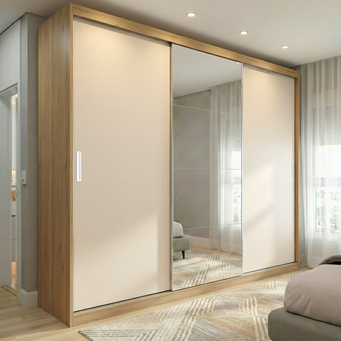 Guarda Roupa Casal com Espelho 3 Portas de Correr 100% MDF London
