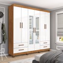Ver imagem 1 de Guarda-Roupa 6 Portas 4 Gavetas com Espelho e Pés Genova Branco/Cinamomo