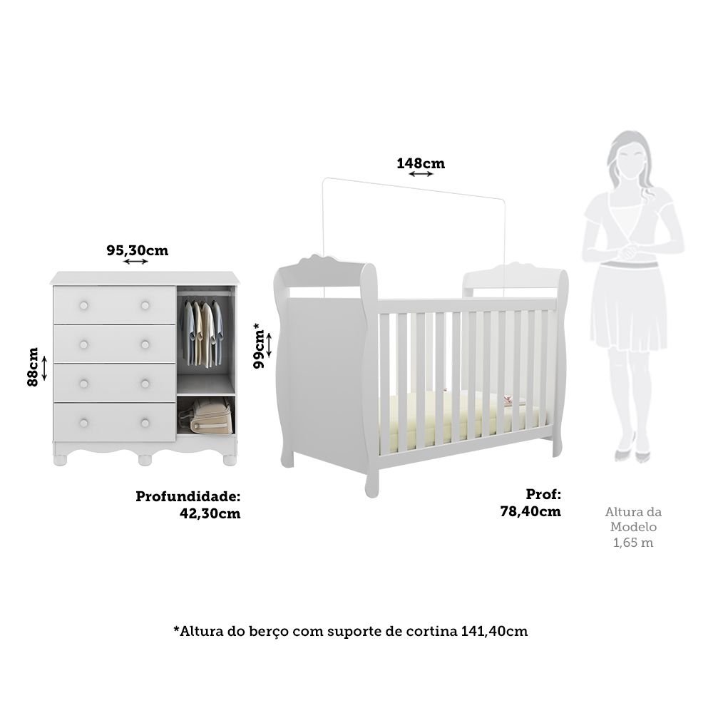 Quarto de Bebê com Cômoda 1 Porta e Berço Minicama 100% MDF Nina Espresso Móveis - 3