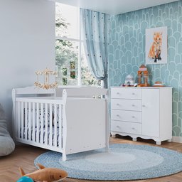 Quarto de Bebê com Cômoda 1 Porta e Berço Minicama 100% MDF Nina Espresso Móveis - 1
