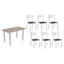Ver imagem 1 de Conjunto: Mesa Sala Jantar Elba Tampo Madeirado C/ Vidro 120cm e 6 Cadeiras Portugal Cromada/freijo