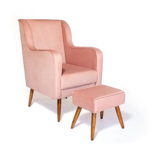 Poltrona de Amamentação C/ Puff Pés Palito Veludo Rose - Lahome Decor (disponibilidade: Disponível e