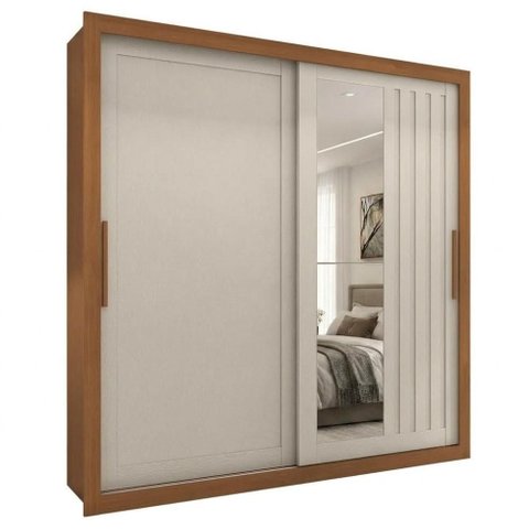Guarda Roupa Casal 2 Portas de Correr com Espelho Trian 220 cm Cinamomo Areia Zanz