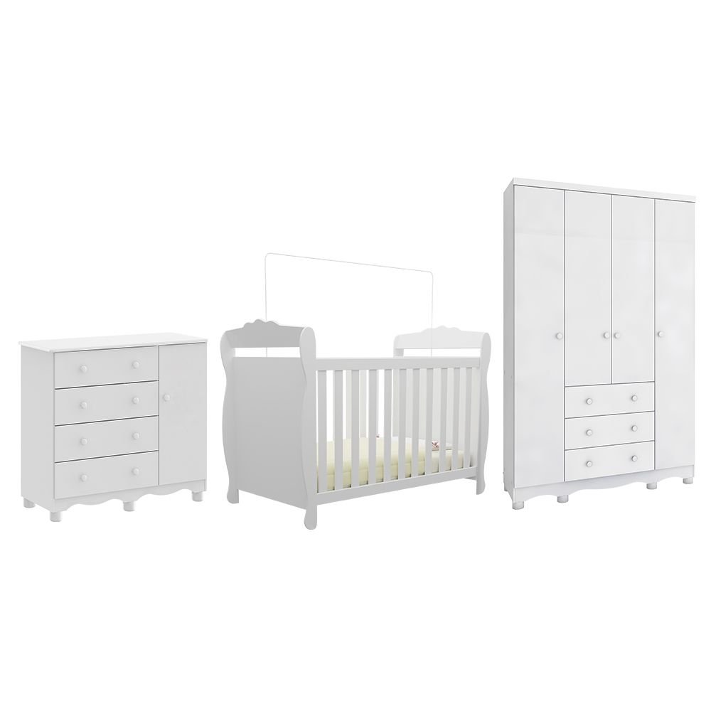 Quarto de Bebê Completo Berço 3 em 1, Guarda-roupa 4 Portas e Cômoda 100% MDF Nina Espresso Móveis - 2