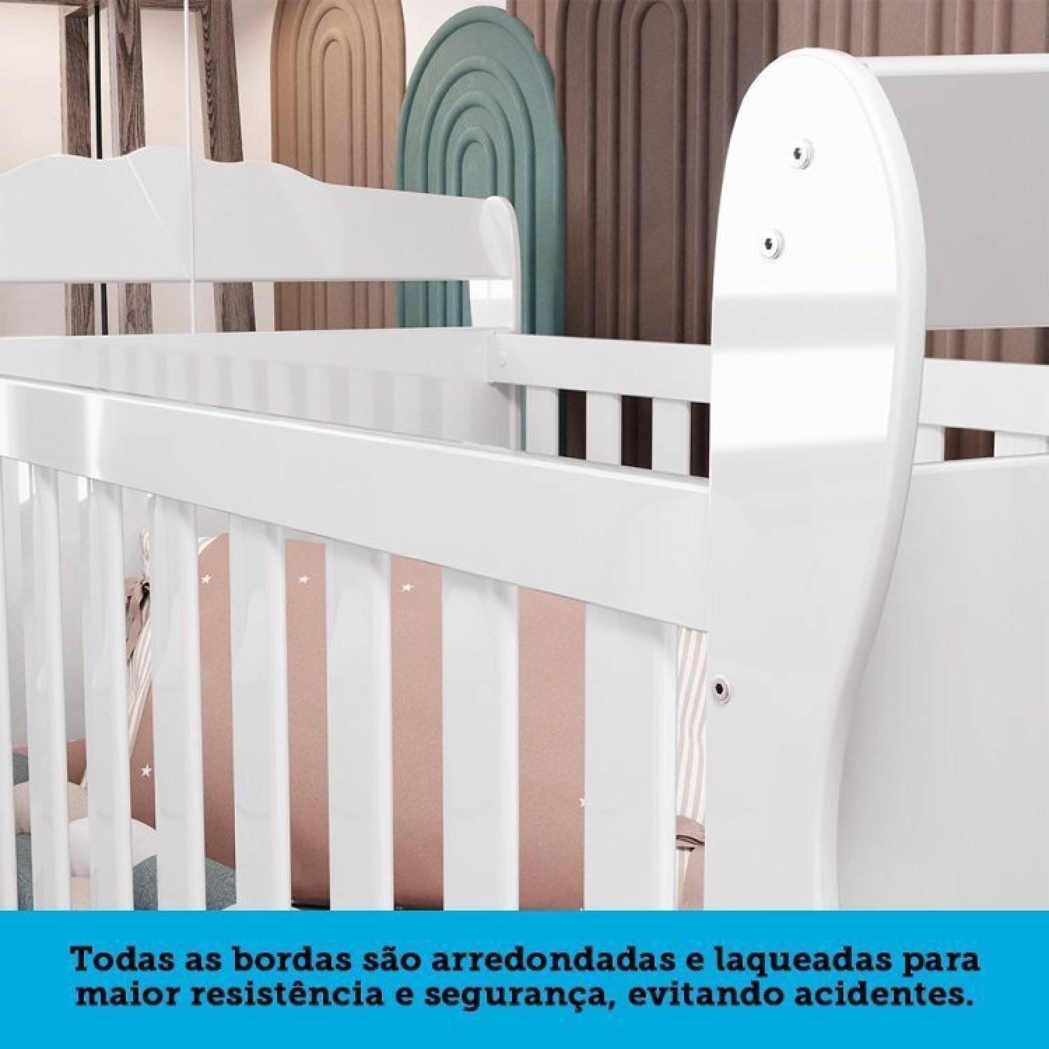 Quarto de Bebê com Guarda Roupa 4 Portas Cômoda 1 Porta e Berço Americano Nina Espresso Móveis - 12