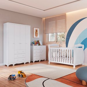 Quarto de Bebê Completo Guarda-Roupa 4 Portas Cômoda e Berço Minicama 100% MDF Nina Espresso Móveis
