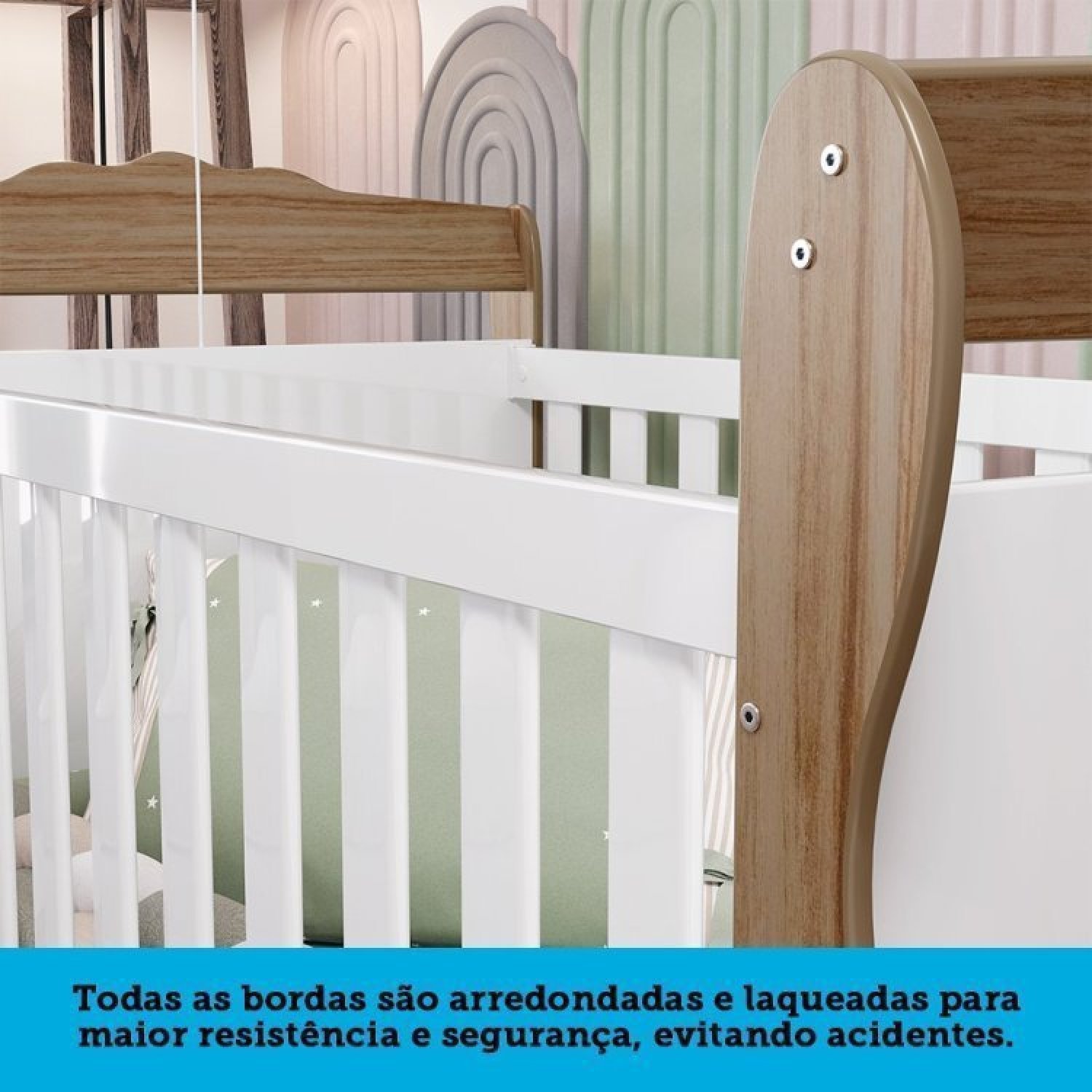 Quarto de Bebê com Guarda Roupa 4 Portas Cômoda 1 Porta e Berço Americano Nina Espresso Móveis - 13