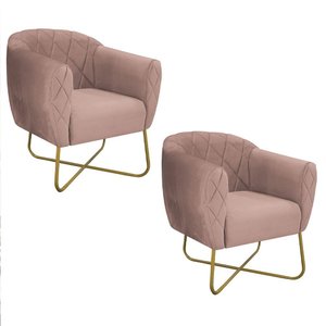 Kit 02 Poltronas Bronze Sintético Nozes Linho - Cor Rosê