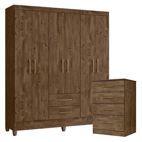 Guarda Roupa Casal Panamá e Cômoda Ms913 Castanho Wood – Moval