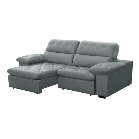 Sofa Retratil Reclinavel 2 Lugares 2,90m Crystal Veludo Cinza Lansofbr Lansof Brasil