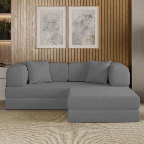Sofá Cama Colchão 3 em 1 Puff Dobrável Confortável - Balaqui Cor:grafite