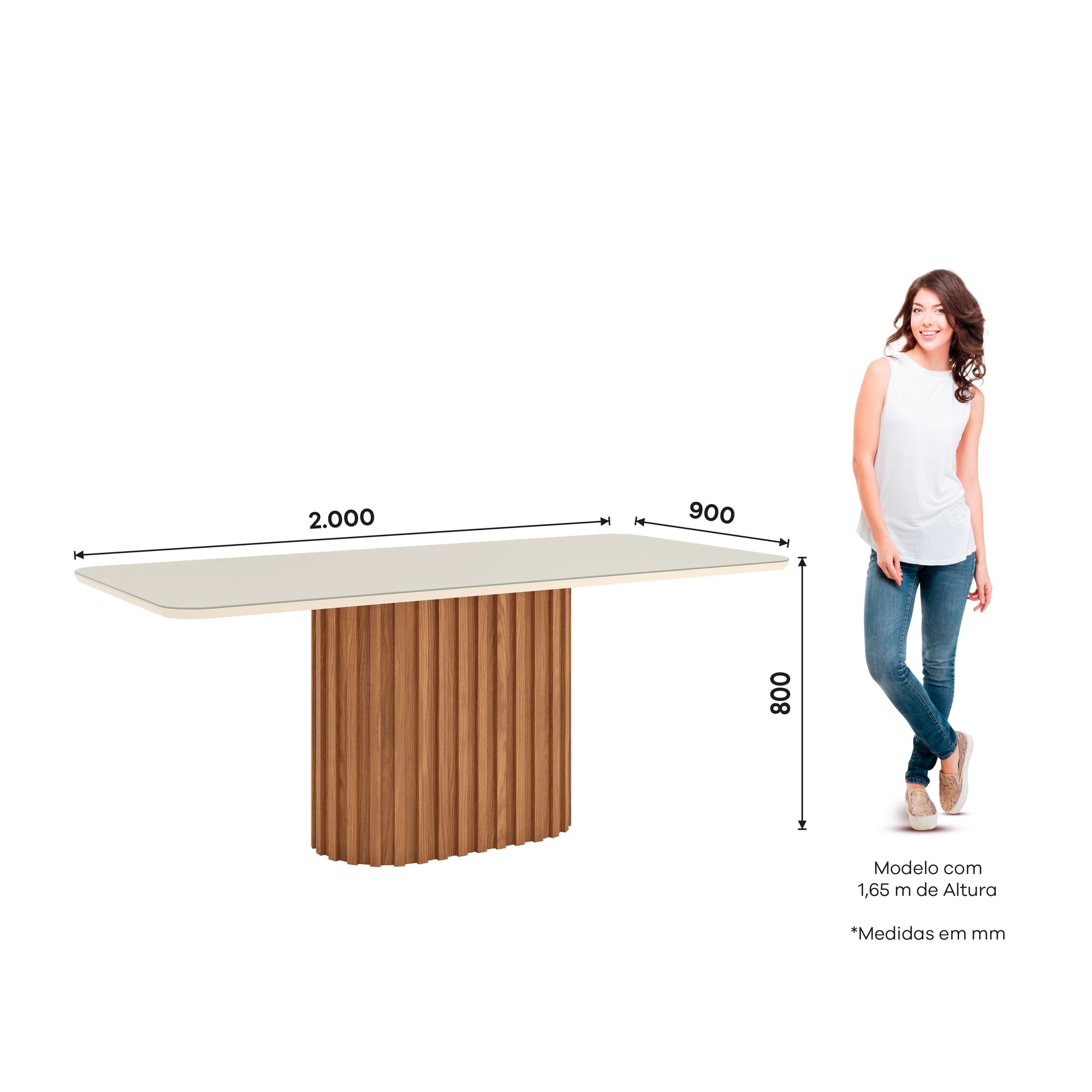 Mesa de Jantar 200x90cm Tampo Vidro/MDF Canto Arredondado Solana - 3