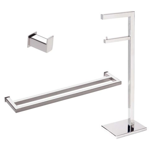 Kit de Acessorios para Banheiro com 3 Peças em Aço Inox Polido Linha Larissa com Toalheiro Duplo Sta