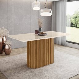 Mesa de Jantar 160x90cm Tampo Vidro/MDF Canto Arredondado Solana - 1