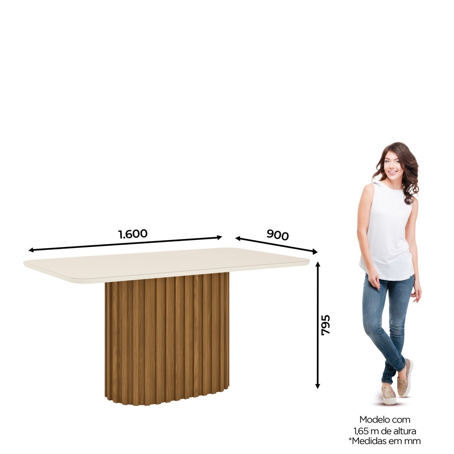 Mesa de Jantar 160x90cm Tampo Vidro/MDF Canto Arredondado Solana - 3