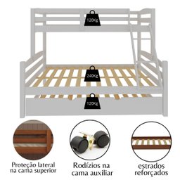 Treliche Casal de Madeira com Cama Auxiliar de Solteiro Branco - 8