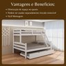Treliche Casal de Madeira com Cama Auxiliar de Solteiro Branco - 4