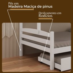 Treliche Casal de Madeira com Cama Auxiliar de Solteiro Branco - 6