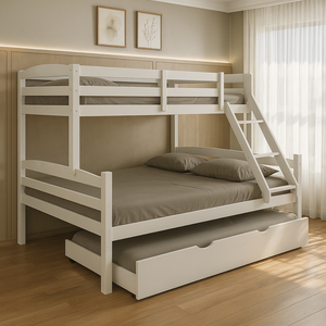 Treliche Casal de Madeira com Cama Auxiliar de Solteiro Branco