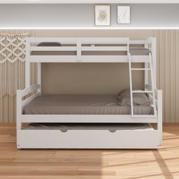 Treliche Casal de Madeira com Cama Auxiliar de Solteiro Branco - 9