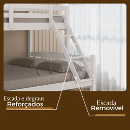 Treliche Casal de Madeira com Cama Auxiliar de Solteiro Branco - 5