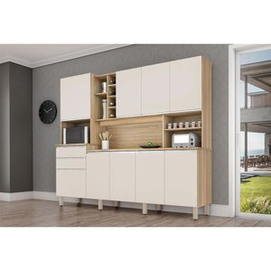 Cozinha Compacta Barcelona com Armários, Balcões, Nicho, e Adega Nature/off-white