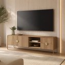 Ver imagem 1 de Rack para Sala de Estar TV 65 pol Industrial Orgânico Alek A03 Hanover Dourado - Lyam Decor