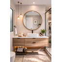 Ver imagem 1 de Espelho Redondo 40cm Moldura Couro Caramelo Luxo Banheiro Hall Quarto Sala