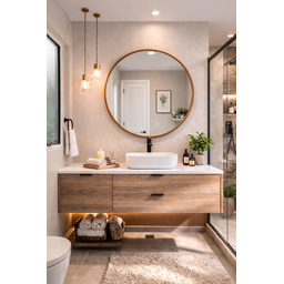 Espelho Redondo 40cm Moldura Couro Caramelo Luxo Banheiro Hall Quarto Sala - 1 Espelho Redondo 40cm Moldura Couro Caramelo Luxo Banheiro Hall Quarto Sala - 1