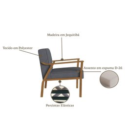 Poltrona Decorativa Madeira Maciça Jequitibá Assento com Persintas Elásticas Antônia - 4