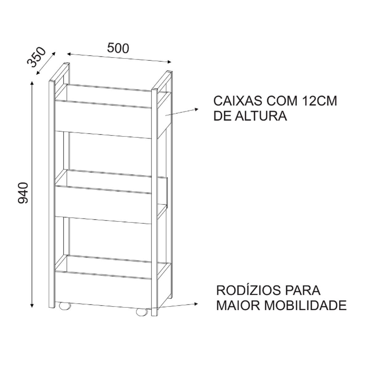 Carrinho Multiuso Organizador para Cozinha Salão de Beleza com Rodinhas Branco Laís - 5