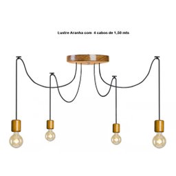 Luminária Lustre Pendente Aranha 4 Cabos Em Madeira - 2